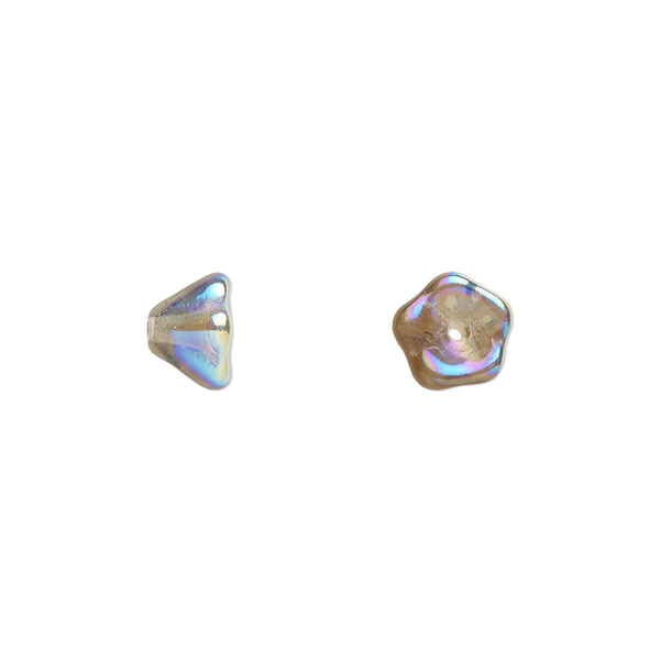 Bead, Czech pressed glass, smoke AB, 8.5x6.5mm flower. Sold per 15-1/2" to 16" strand, approximately 80 beads. image number 0