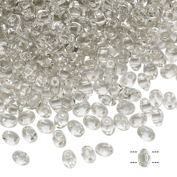 Bead, Preciosa Twin™, Pressed Twin, Czech pressed glass, transparent silver-lined clear, 5x2.5mm oval with (2) 0.7-0.8mm holes. Sold per 250-gram pkg. image number 0