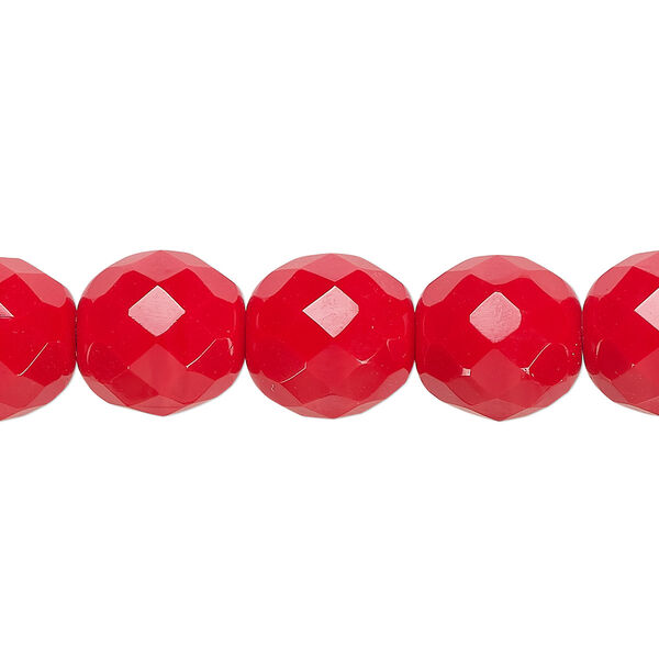 Bead, Czech fire-polished glass, opaque red, 12mm faceted round. Sold per pkg of 600 (1/2 mass). image number 0