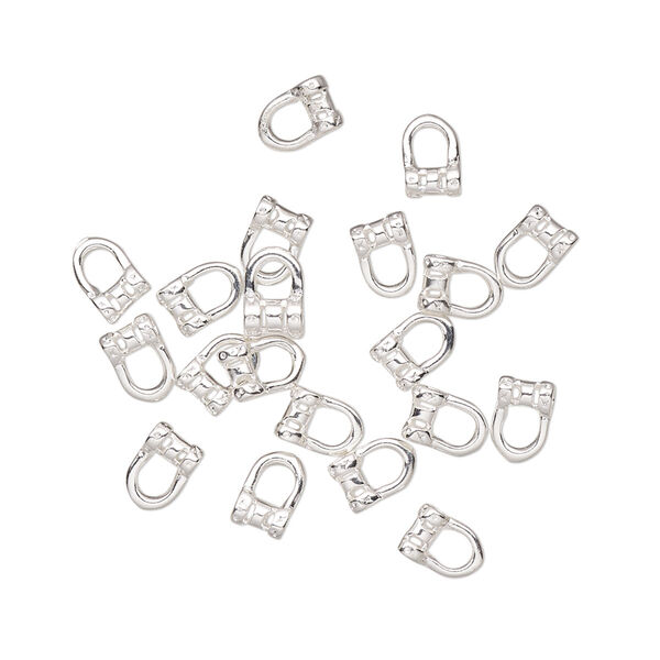 Crimp, silver-plated brass, 5.5x4mm tube with loop, 1mm inside diameter. Sold per pkg of 20. image number 0