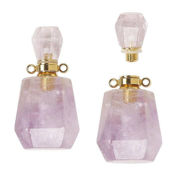 Amethyst / brass 1pkg1, gold-finished hand-cut perfume bottle natural 37x20mm image number 0