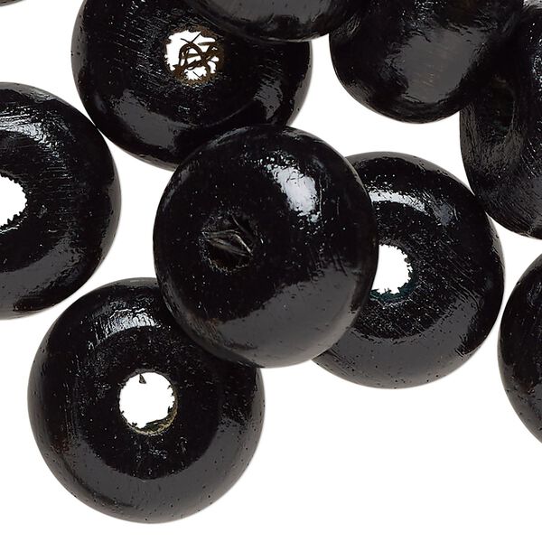 Bead, wood (dyed/waxed), black, 20x11mm rondelle. Sold per pkg of 50. image number 0