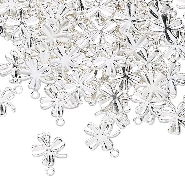 Charm, silver-plated brass, 8mm clover. Sold per pkg of 50. image number 0