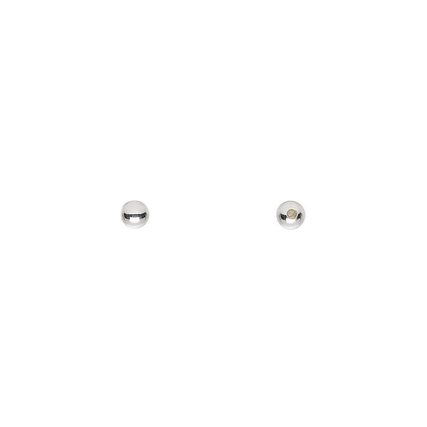 Bead end, silver-plated brass, 3mm half-drilled round. Sold per pkg of 10. image number 0