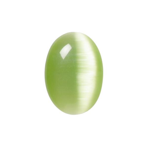 Cabochon, cat's eye glass (fiber optic glass), light green, 25x18mm calibrated oval, quality grade. Sold per pkg of 4. image number 0
