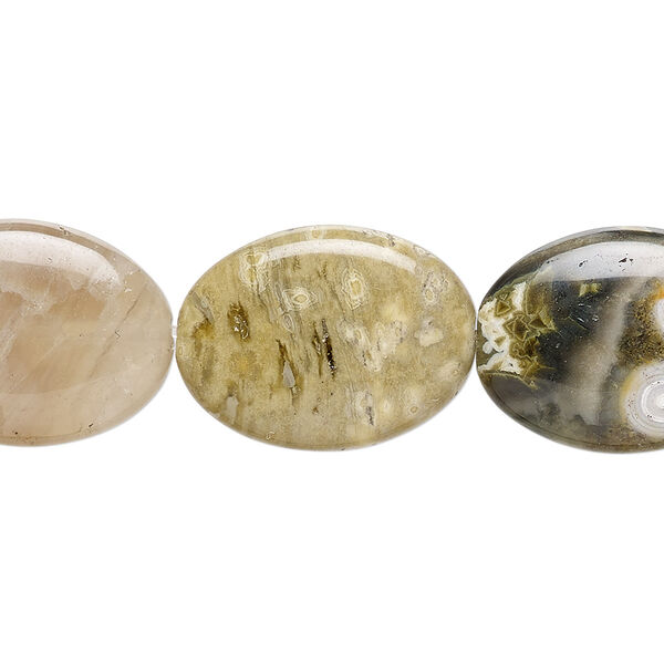 Ocean jasper 1pkg1, flat oval bead natural 15.5-16 inch 20x15mm image number 0