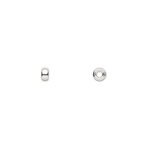Bead, sterling silver, 4x2mm smooth flat rondelle. Sold per pkg of 20. image number 0
