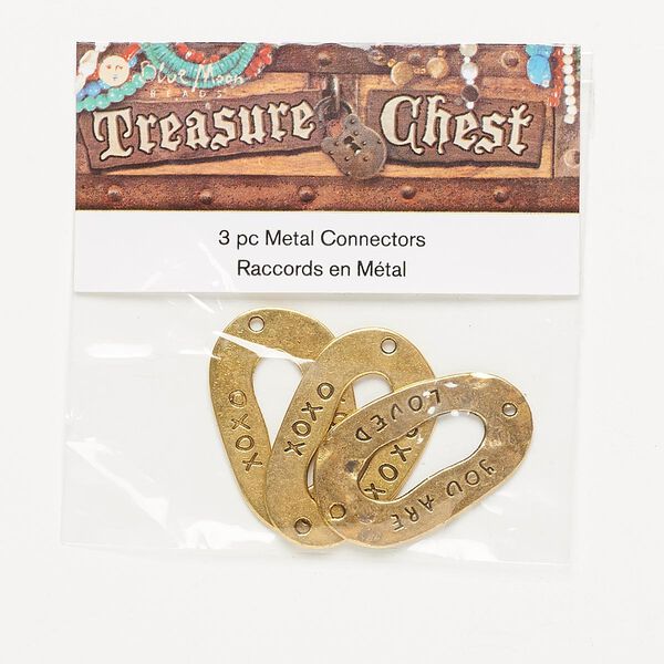Focal, antique gold-finished "pewter" (zinc-based alloy), 35x21mm open freeform oval. Pkg/3. image number 0