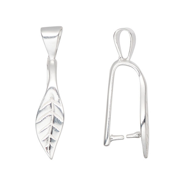 Bail, ice-pick, sterling silver, 31x7mm curved leaf 15mm grip length. Sold individually. image number 0