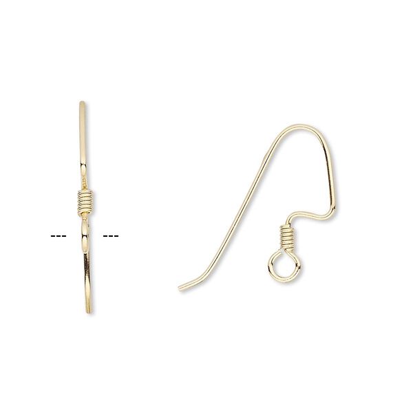Ear wire, gold-plated brass, 18mm perfect balance angular fishhook with 2.5mm coil and open loop, 22 gauge. Sold per pkg of 5 pairs. image number 0