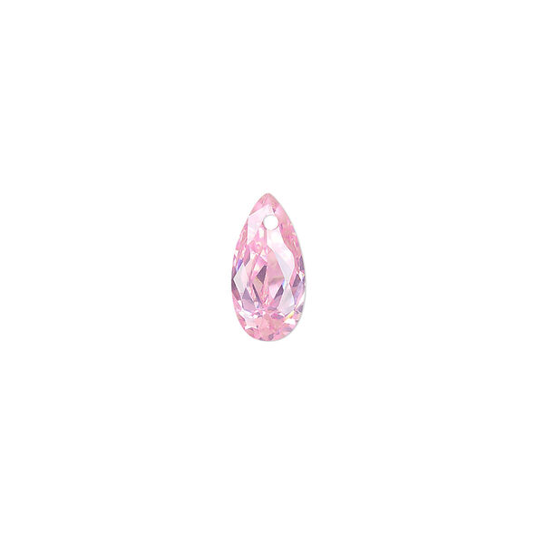 Drop, cubic zirconia, pink, 12x6mm hand-faceted teardrop, Mohs hardness 8-1/2. Sold per pkg of 4. image number 0