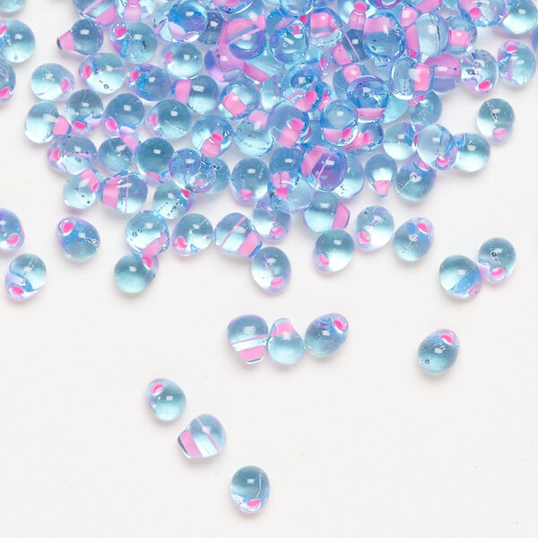 Seed bead, Miyuki, glass, pkg/10g, 4x3.4mm fringe, transparent pink inside dyed color blue (DPF-19). image number 0