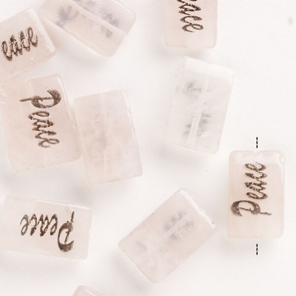 Rose quartz / enamel 1pkg10, "Peace" flat rectangle bead 13x8mm image number 0