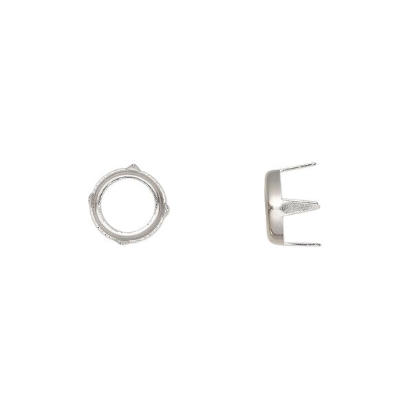 Rhinestone mount, imitation rhodium-plated brass, 8x5mm with SS34 rose or rose 4-prong rim setting. Sold per pkg of 100. image number 0