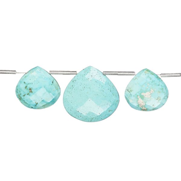 Imperial crown turquoise 1pkg3, hand-cut top-drilled faceted puffed teardrop bead natural 15-17mm / 19-21mm image number 0