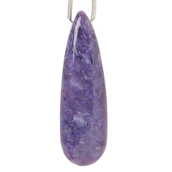 Charoite 1pkg1, hand-cut top-drilled puffed teardrop bead natural 35x11mm-38x12mm image number 0