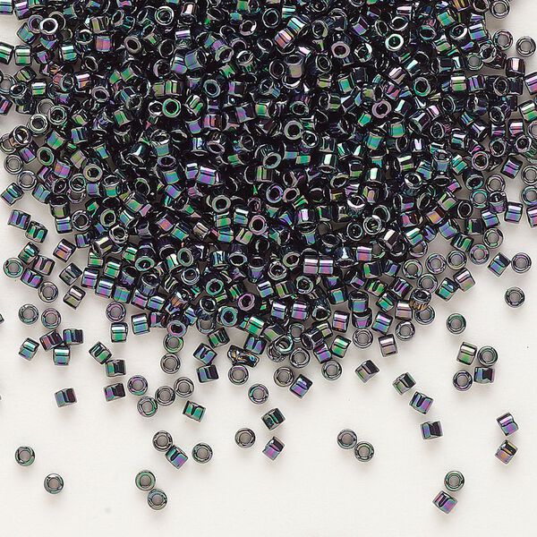 Seed bead, Delica®, glass, pkg/250g, #11 round, opaque metallic gold iris plum emerald (DB-1001). image number 0
