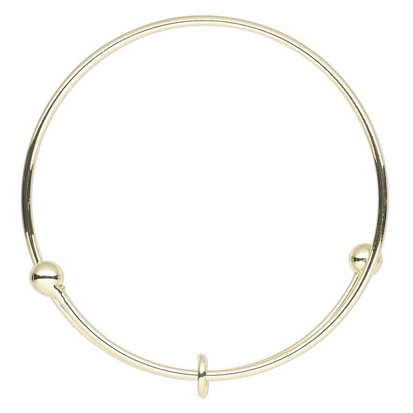 Bracelet, bangle, gold-finished steel, 2mm wide with 6mm ball and 8mm soldered jumpring, adjustable from 7-1/2 to 8 inches. Sold individually. image number 0