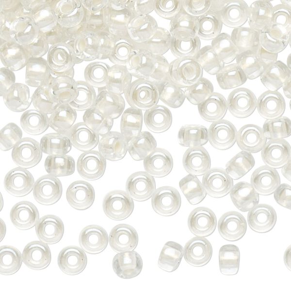 Seed bead, Miyuki, glass, pkg/25g, #6 rocaille, translucent white-lined pearlized crystal clear, (RR-4601). image number 0