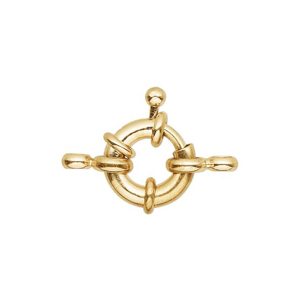 Clasp, springring, gold-finished brass, 13mm nautical design with loop. Sold per pkg of 10. image number 0