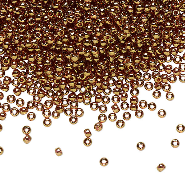 Seed bead, TOHO BEADS®, glass, pkg/250g, #11 round, translucent gold luster pink (TR-11-421). image number 0