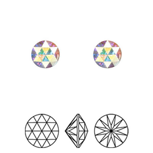 Round stone 2pk crystal AB foil back, Crystal Passions® 8mm rose cut round 1401 image number 0