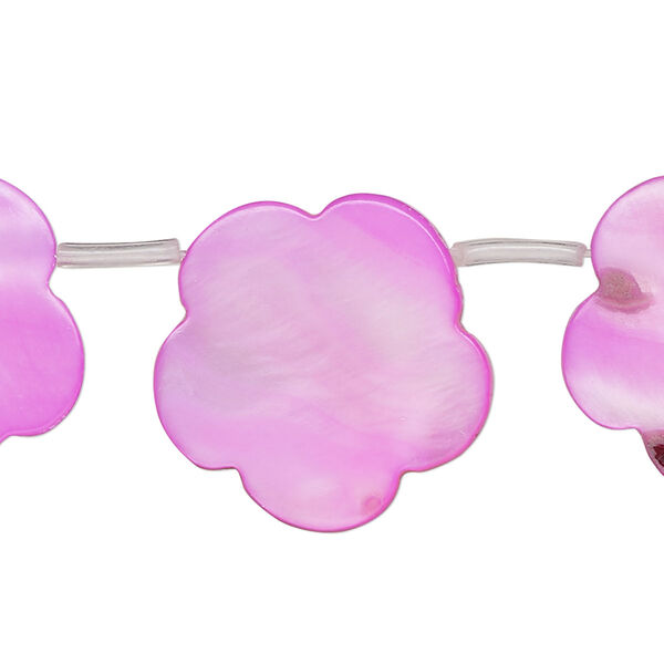 Bead, mother-of-pearl shell (dyed), pink, 21x16mm-23x19mm top-drilled flat flower, Mohs hardness 3-1/2. Sold per 17-inch strand, approximately 15 beads. image number 0
