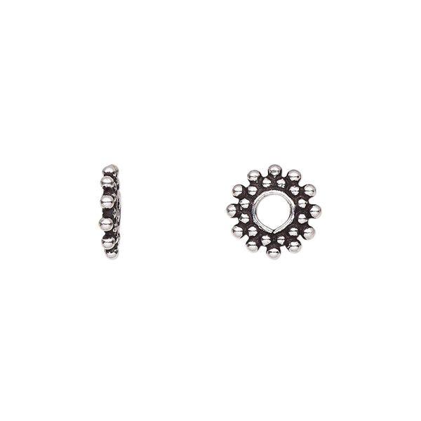 Bead, antiqued sterling silver, 10x2mm beaded rondelle. Sold per pkg of 2. image number 0