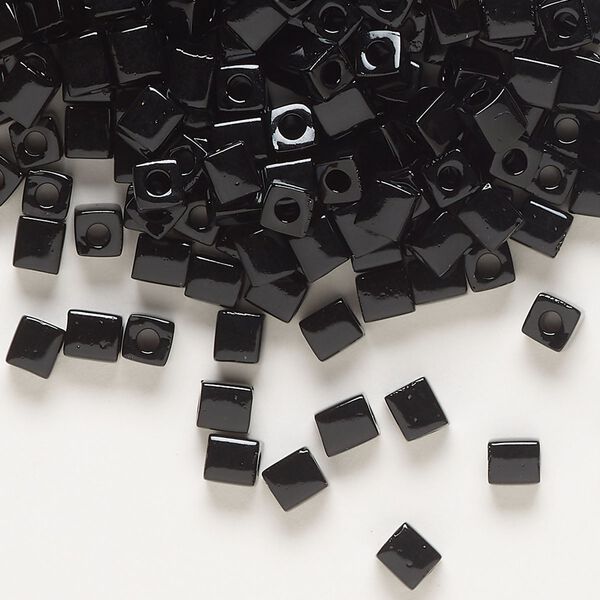 Seed bead, Miyuki, glass, pkg/250g, 3.5-3.7mm square, opaque black (SB-401). image number 0