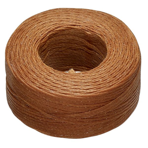 Thread, Hemptique®, polyester, pkg/50 yards, light brown, 0.8mm braided flat. image number 0
