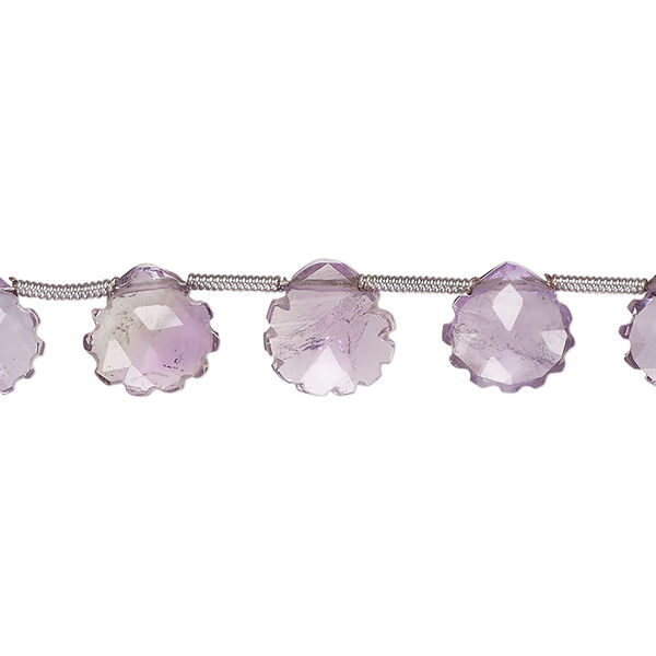Amethyst 1pkg16, hand-cut top-drilled faceted puffed scalloped teardrop bead natural B grade, 8x7mm-9x8mm image number 0