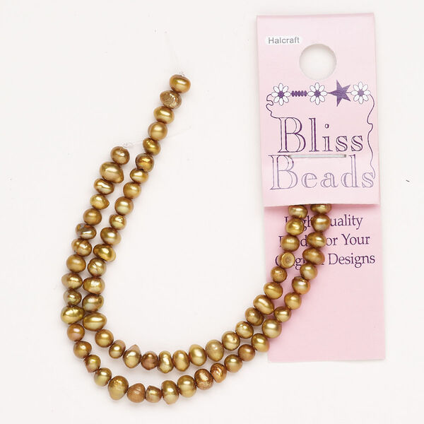 Pearl cultured freshwater 1pk 4-6mm semi-round, golden copper C grade, 10 inch dyed image number 0