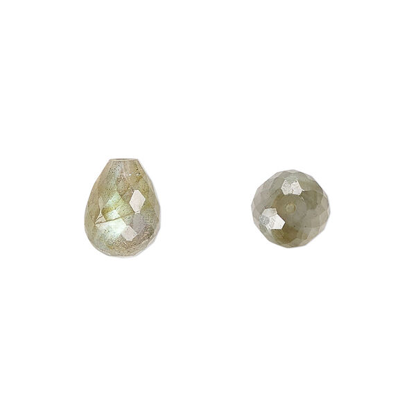 Labradorite 1pkg2, hand-cut half-drilled faceted teardrop bead natural 10x8mm image number 0