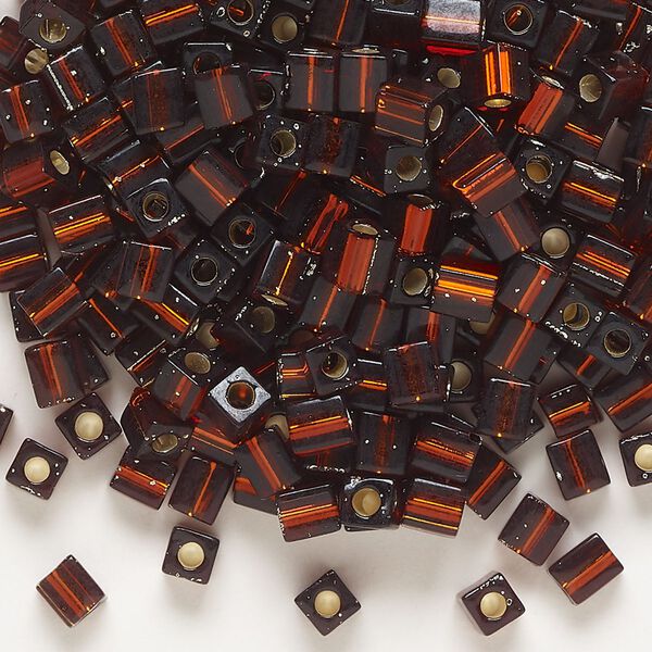 Seed bead, Miyuki, glass, pkg/25g, 3.5-3.7mm square, transparent silver-lined dark amber yellow (SB-5). image number 0