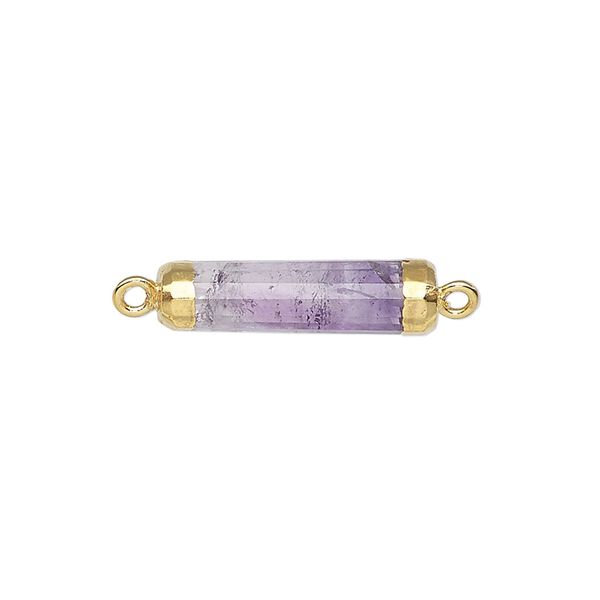 Link, amethyst (natural) / electroplated gold / gold-plated sterling silver, 20x5mm-21x6mm hand-cut faceted tube. Sold individually. image number 0
