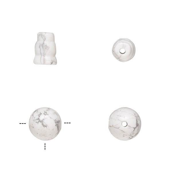 Howlite 2pkg2, T-drilled round / cone bead natural 8mm / 8x5mm-9x6mm image number 0