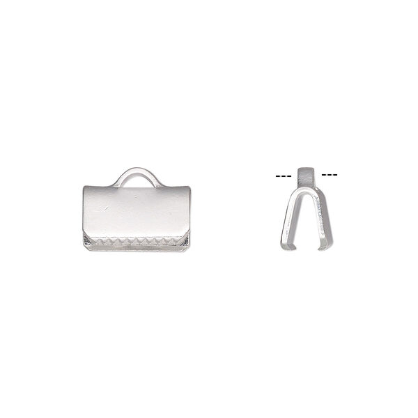Ribbon crimp end, silver-plated brass, 10x5mm rectangle. Sold per pkg of 10. image number 0