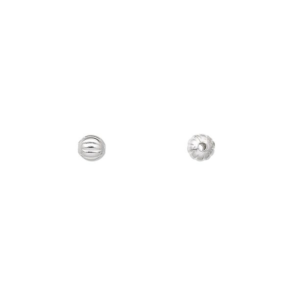 Bead, silver-plated brass, 4mm corrugated round. Sold per pkg of 1,000. image number 0