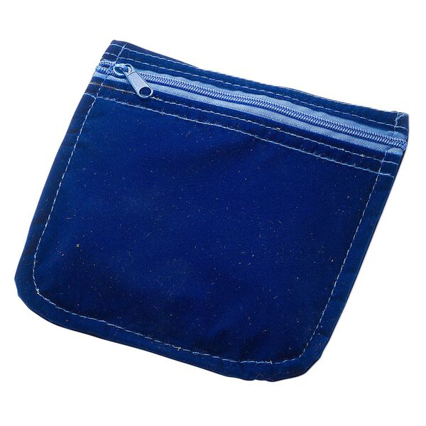 Anti-tarnish pouch, Zerust®, satin / nylon / "pewter" (zinc-based alloy), dark blue and blue, 6-inch square with zipper. Sold individually. image number 0