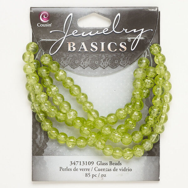 Bead, crackle glass, pkg/85, translucent green, 6mm round. image number 0