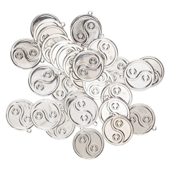 Drop, steel, pkg/30, 18mm 2-sided round with yin-yang design, antique silver finish. image number 0