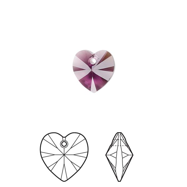 Drop 288pk amethyst, Swarovski® 10mm pendant heart 6228 image number 0