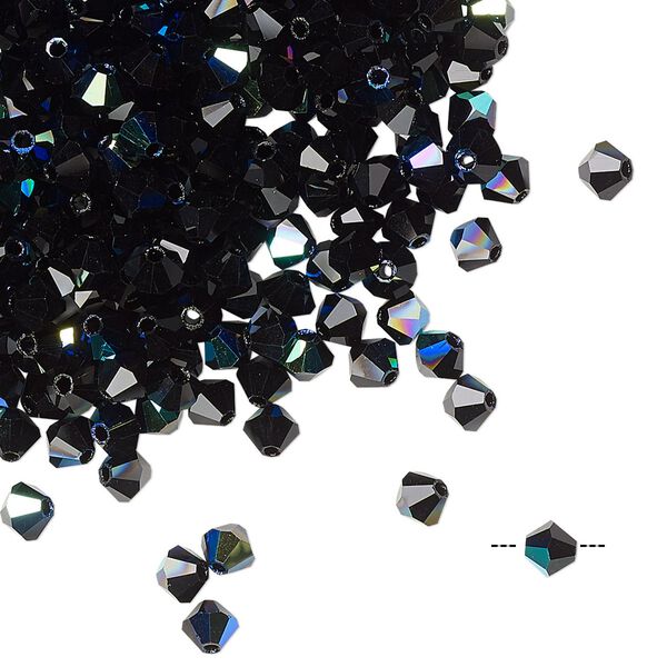 Bead 144pk jet AB, Preciosa Czech crystal 4mm bicone image number 0