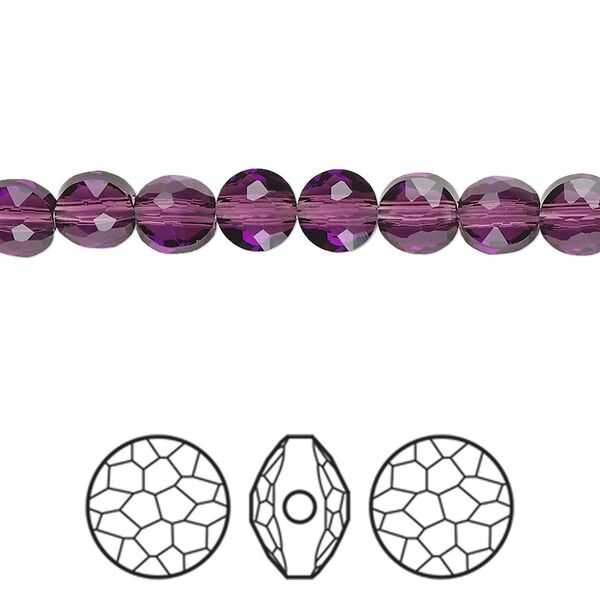 Bead 4pk amethyst, Crystal Passions® 6mm puffed round 5034 image number 0