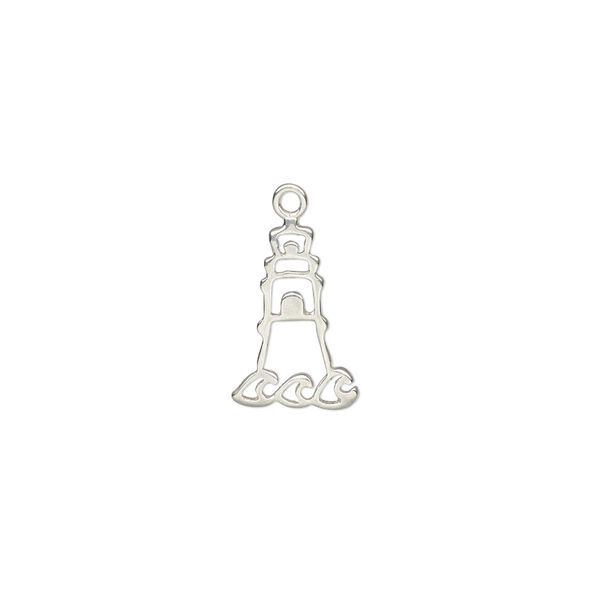 Charm Amoracast® 1pkg1 sterling silver, 14.5x9mm 2-sided open lighthouse image number 0