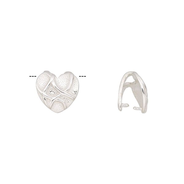 Bail, JBB Findings, ice-pick, sterling silver, 10x9mm heart with lines, 8mm grip length. Sold individually. image number 0