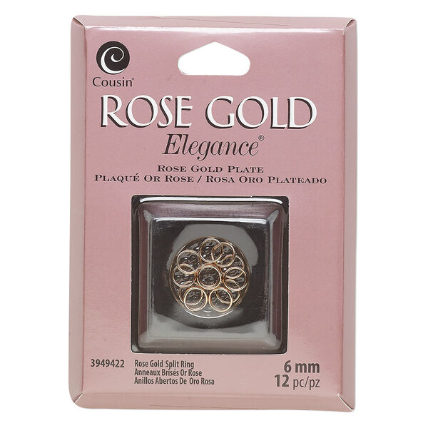 Split ring, rose gold-plated copper and lacquer, 6mm soldered round. Sold per pkg of 16. image number 0