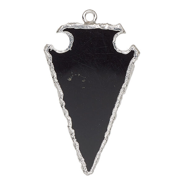Focal, black onyx (dyed) / electroplated silver / silver-plated sterling silver, 36x22mm hand-cut arrowhead. Sold individually. image number 0