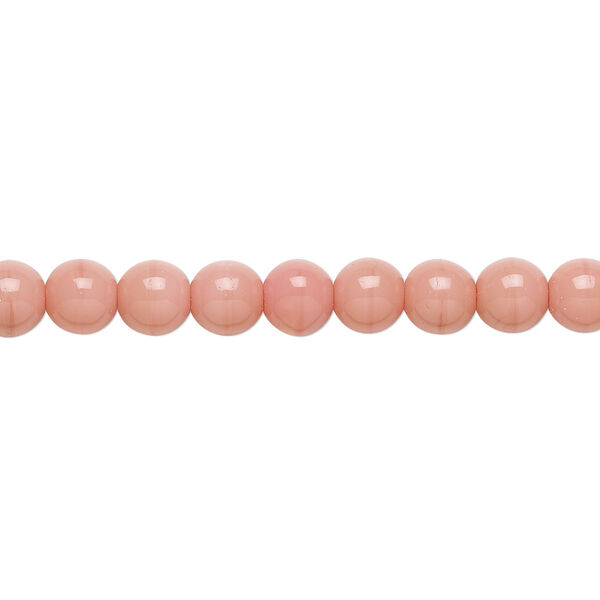 Bead, Czech glass druk, opaque pink, 6mm round. Sold per 15-1/2" to 16" strand, approximately 65 beads. image number 0