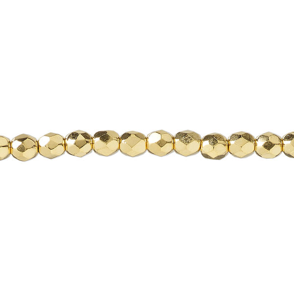 Bead, fire-polished, 14Kt gold-plated glass, opaque clear, 4mm faceted round. Sold per 15-1/2 to 16-inch strand. image number 0